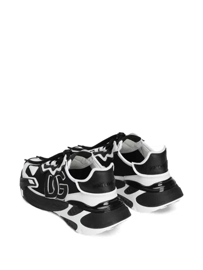 Dolce & Gabbana Panelled Leather Sneakers With Iconic Logo Patch In Black