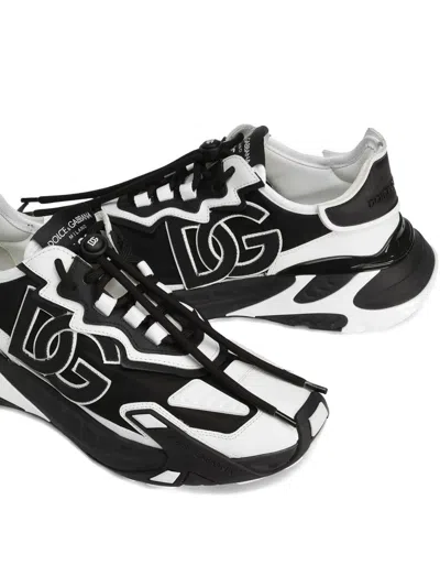 Dolce & Gabbana Panelled Leather Sneakers With Iconic Logo Patch In Black