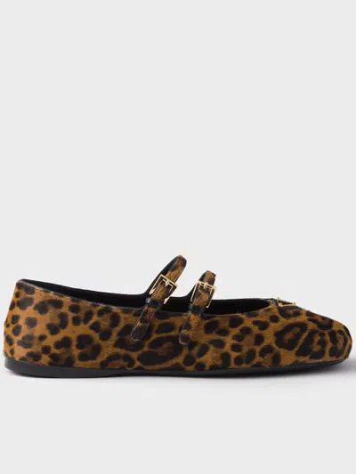 Prada Leopard Print Double Strap Ballet Flats In Animal Print