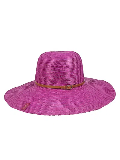 Borsalino Straw Panama Hat Leather Strap In Purple