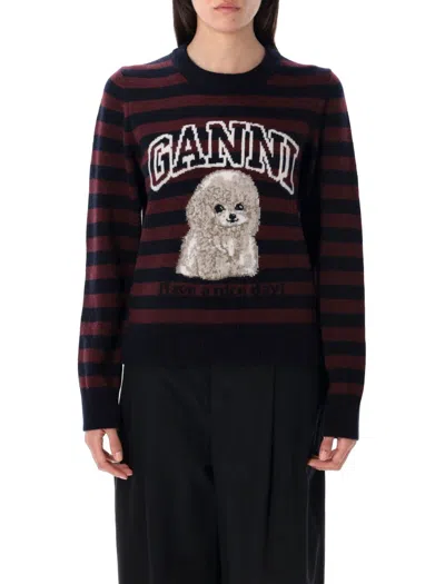 Ganni Multicolor Graphic Wool Mix Poodle Stripe Sweater In Multi