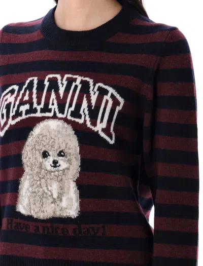 Ganni Multicolor Graphic Wool Mix Poodle Stripe Sweater In Multi