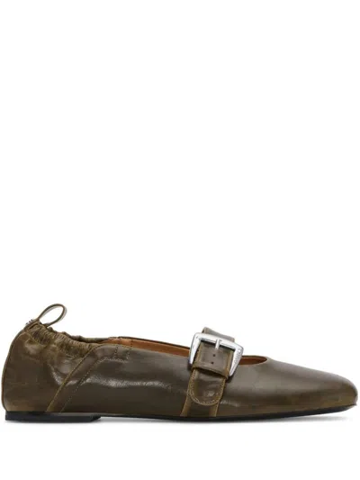 Ganni Ballerina With Buckle Strap In Green
