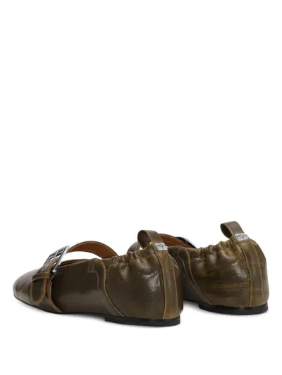 Ganni Ballerina With Buckle Strap In Green