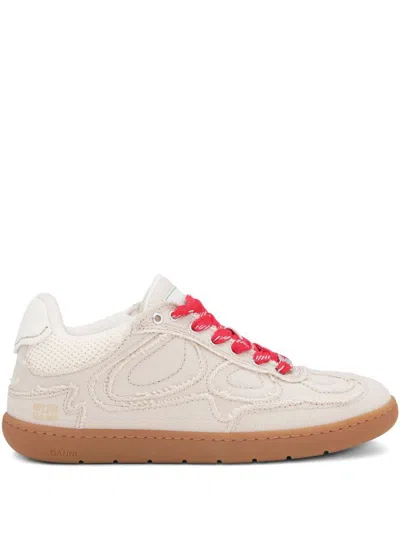 Ganni 08 Canvas Raw Edge Sneakers Parchment In Neutral