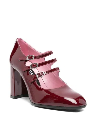 Carel Paris Triple Strap Patent Leather Pumps In Burgundy