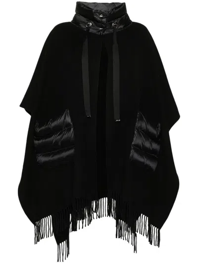 Herno Warmy Black High Neck Poncho With Patch Pockets In Wool And Nylon Woman In Black