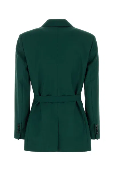 Max Mara Green Wool Canvas Jacket With Belt Women In Green