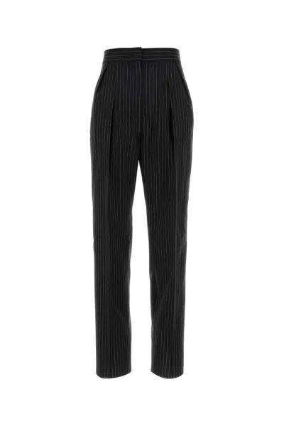 Max Mara Tailored Pinstripe Trousers With High Waist And Pleated Front In Black