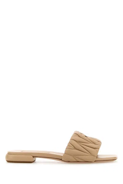 Miu Miu Quilted Open Toe Flat Sole Slippers In Neutral