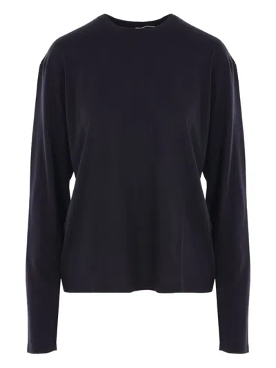 Totême Crew Neck Long Sleeves Plain T-shirt In Black