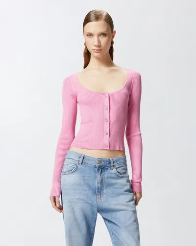Pinko Silk-cotton Blend Sweater With Button-down Front