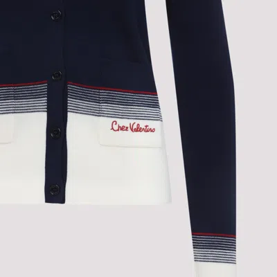 Valentino V-neck Cardigan With Contrast Hem In Blue