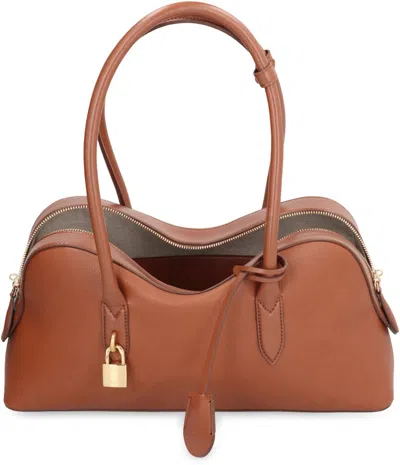 Stella Mccartney Camel Synthetic Leather Ryder Medium Shoulder Bag In Brown
