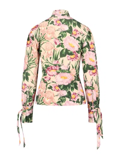 Chloé Turtleneck Jersey Wool Sweater With Floral Print Women In Gold