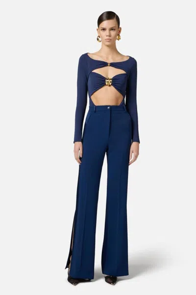 Elisabetta Franchi Cut-out Viscose Top With Gold Accent In Blue
