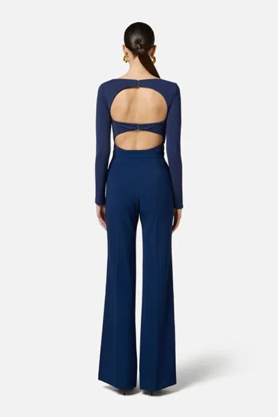 Elisabetta Franchi Cut-out Viscose Top With Gold Accent In Blue