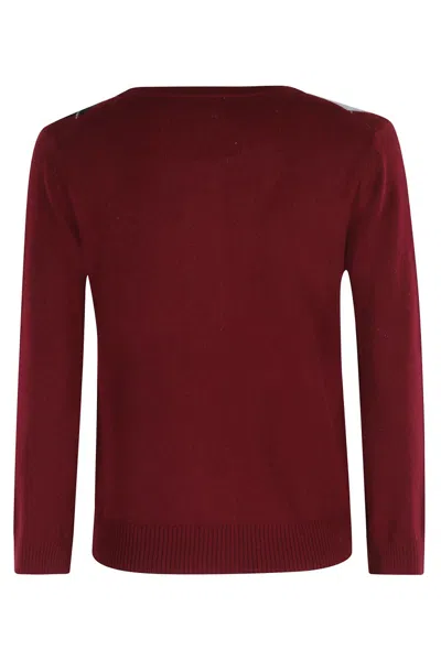 Ganni Multicolor Crewneck Cardigan With Jewel Buttons And Gemetric Motif On The Front