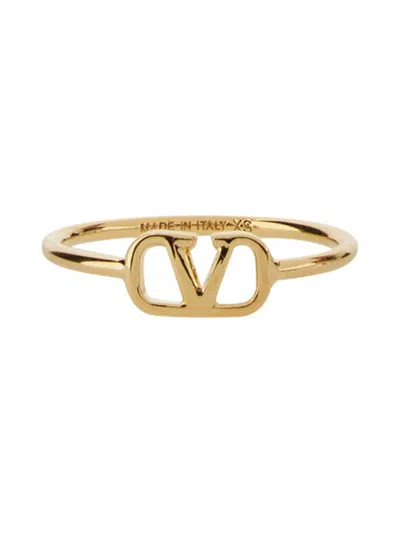 Valentino Polished Thin Band Vlogo Signature Ring In Gold