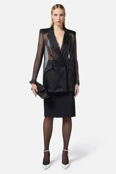 Elisabetta Franchi Longuette Skirt With Satin Side Bands In Black