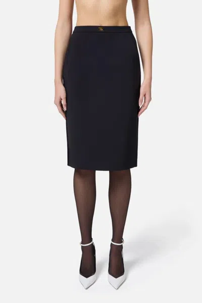 Elisabetta Franchi Longuette Skirt With Satin Side Bands In Black