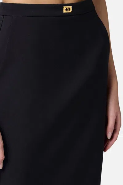 Elisabetta Franchi Longuette Skirt With Satin Side Bands In Black