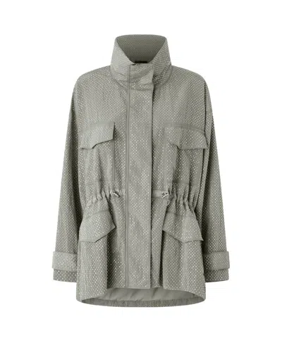 Pinko Technical Parka With Rhinestone-effect Mini Studs In Gray