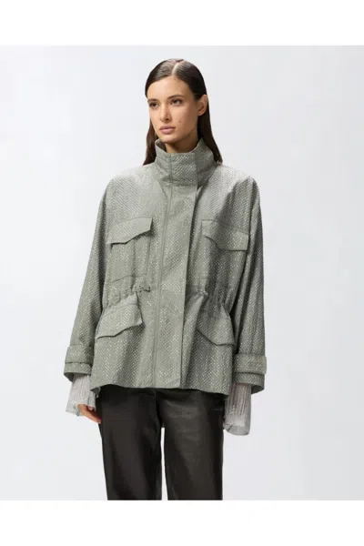 Pinko Technical Parka With Rhinestone-effect Mini Studs In Gray