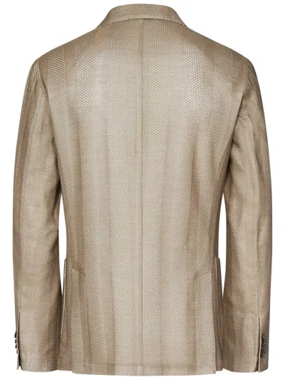 Handpicked Double-breasted Blazer In Hazelnut Jacquard Cotton In Neutral