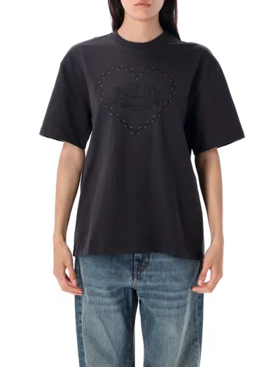 Ganni Embroidered Oversized T In Black