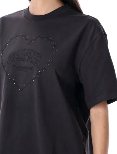 Ganni Embroidered Oversized T In Black