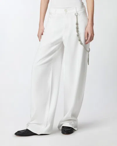 Pinko White Pants With Logo Patch On The Back And Chain Detail With Rhinestones