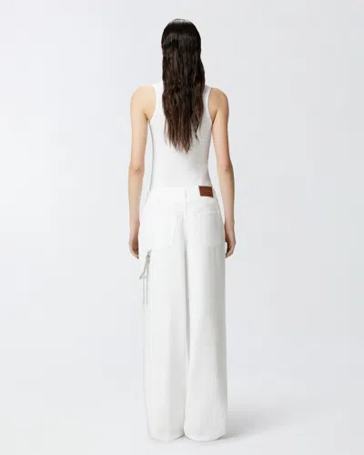 Pinko White Pants With Logo Patch On The Back And Chain Detail With Rhinestones