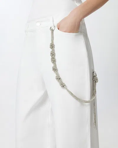 Pinko White Pants With Logo Patch On The Back And Chain Detail With Rhinestones