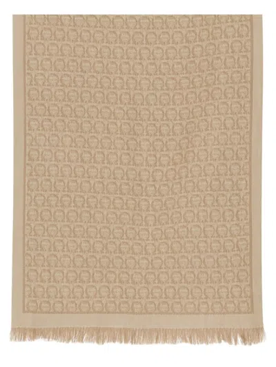 Ferragamo Edged Fringed Rectangular Scarf In Brown