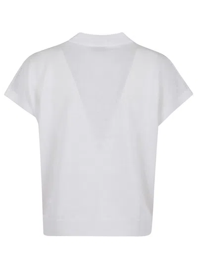 Peserico V-neck Linen Blend Sweater With Striped Shoulder Detail In White