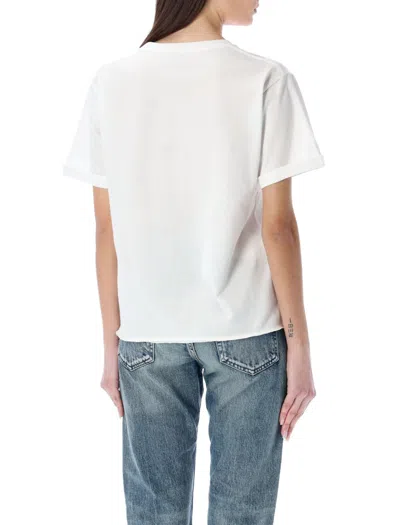 Saint Laurent Basic White T-shirt With Miiddle Logo Print In Cotton Woman In White