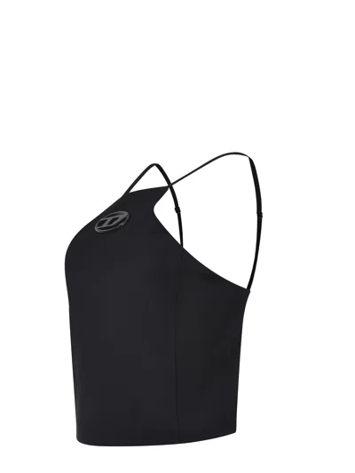 Diesel T-wilight Black Top With Halterneck And Oval D Logo Plaque On The Front In Wool Blend Woman In Black
