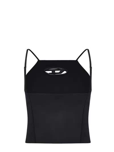 Diesel T-wilight Black Top With Halterneck And Oval D Logo Plaque On The Front In Wool Blend Woman In Black