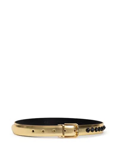 Dolce & Gabbana Gold Leather Belt With Black Crystals