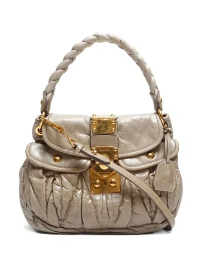 Pre-owned Miu Miu 2000-2020 Matelasse Leather Shoulder Bag In Neutral