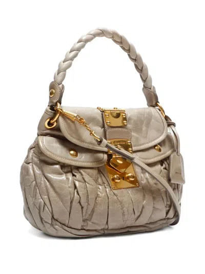 Pre-owned Miu Miu 2000-2020 Matelasse Leather Shoulder Bag In Neutral