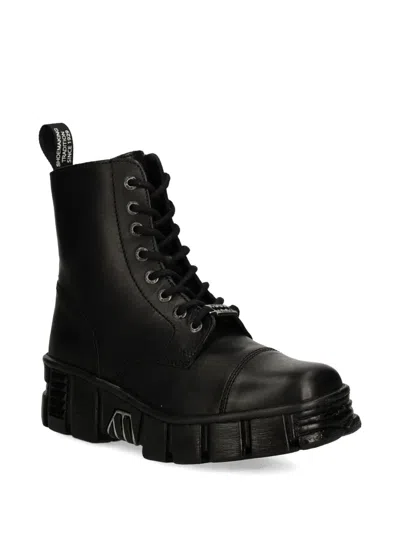 New Rock 70mm Lace-up Plataform-sole Boots In Black