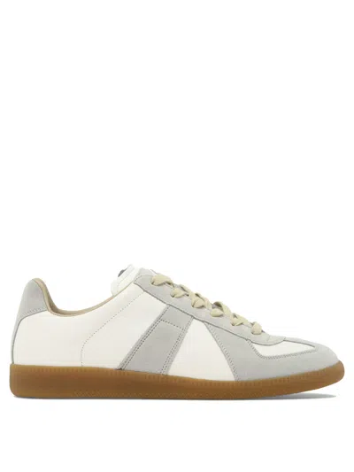 Maison Margiela Sneakers In Beige With Front Lace-up Fastening In White