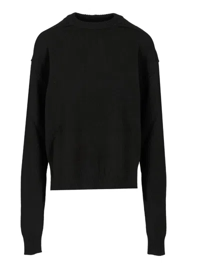 Rick Owens Roud Neck Knit Recycled Cachemire Knitwear Black In Black