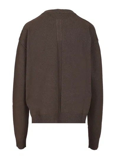 Rick Owens Roud Neck Knit Recycled Cachemire Knitwear Brown In Brown