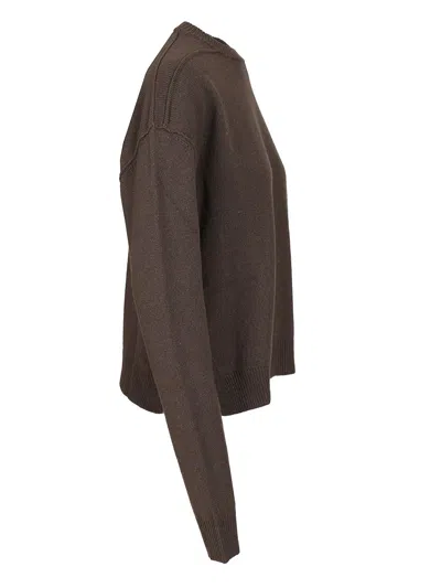 Rick Owens Roud Neck Knit Recycled Cachemire Knitwear Brown In Brown