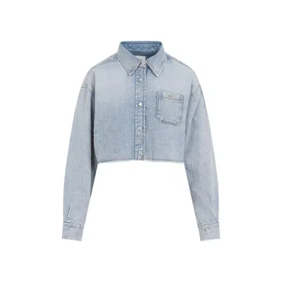 Givenchy Cropped Lyocell Shirt With Pointed Collar In Blue