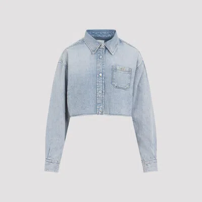 Givenchy Cropped Lyocell Shirt With Pointed Collar In Blue