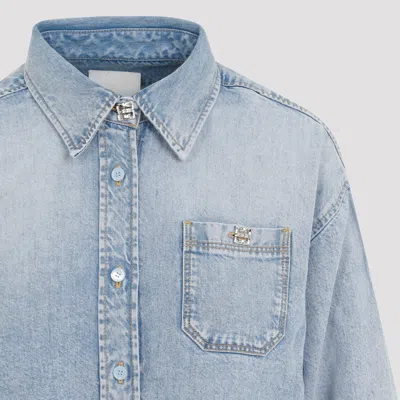 Givenchy Cropped Lyocell Shirt With Pointed Collar In Blue